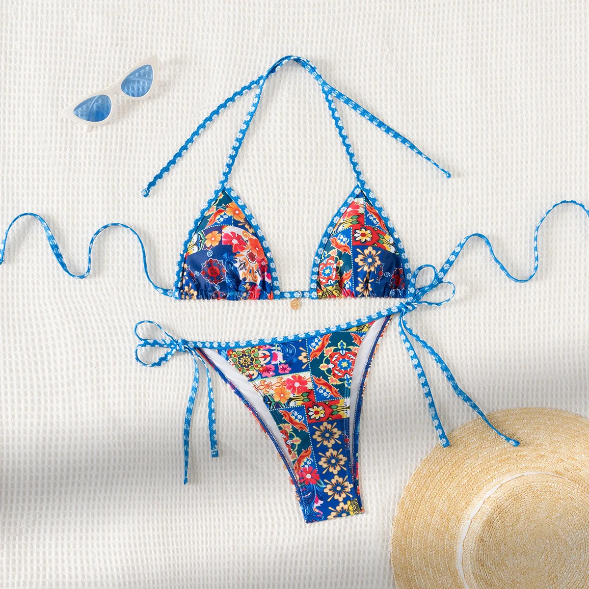 

Bikini print lace-up pendant sexy bikini swimsuit swimsuit women 2025 new