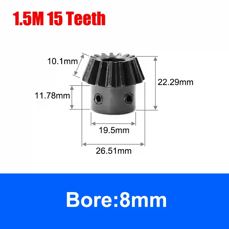 1pc 1:3 Bevel Gear 1.5 Mod 15 Teeth 45 Teeth 45# Steel 90 Degrees Meshing Angle Steel Gears Round Bore & Keyway Bore