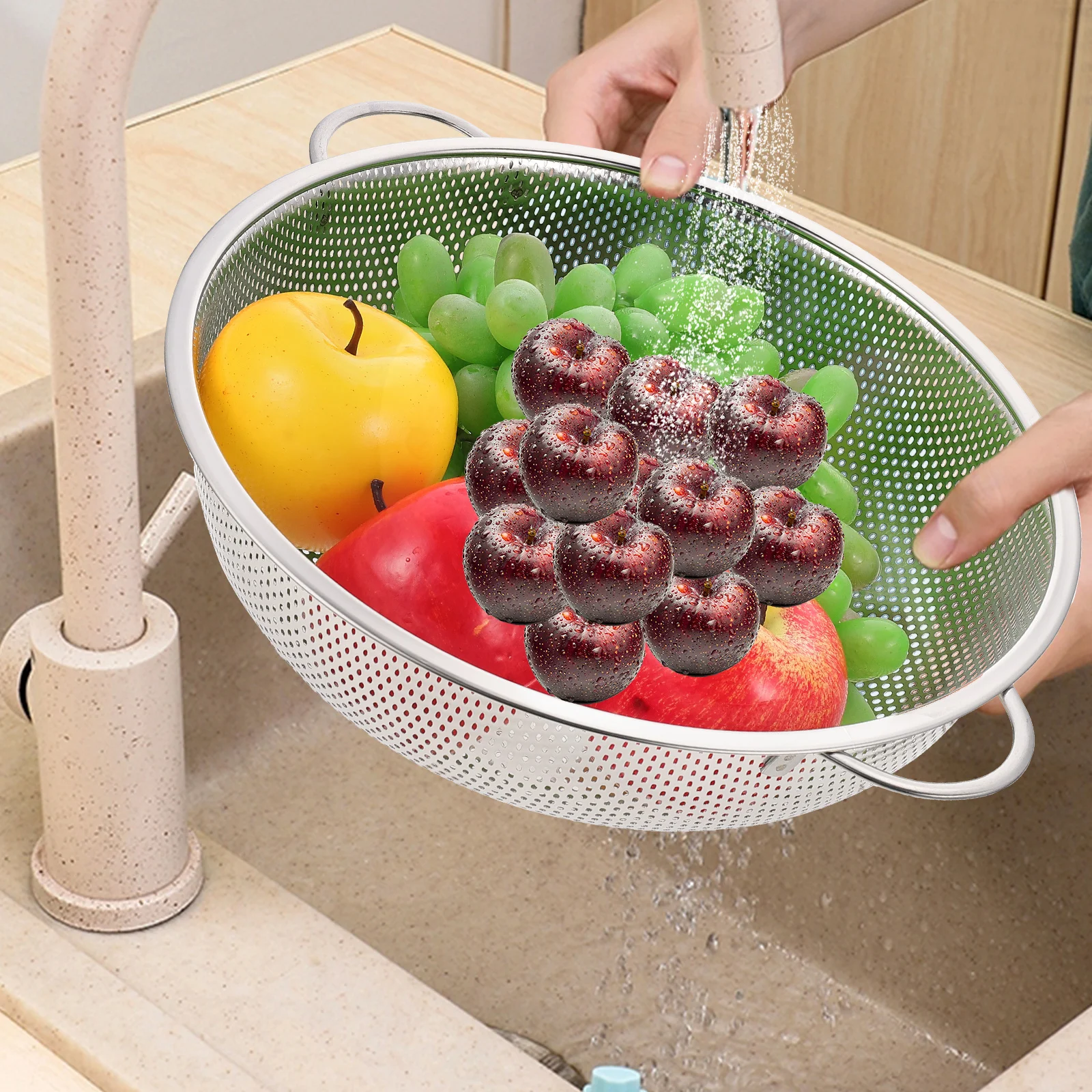 

Stainless Steel Strainer Basket Fine Mesh Rice Stainless Rice Wash Basket Washing Vegetable Fruit Drain Kitchen Tool