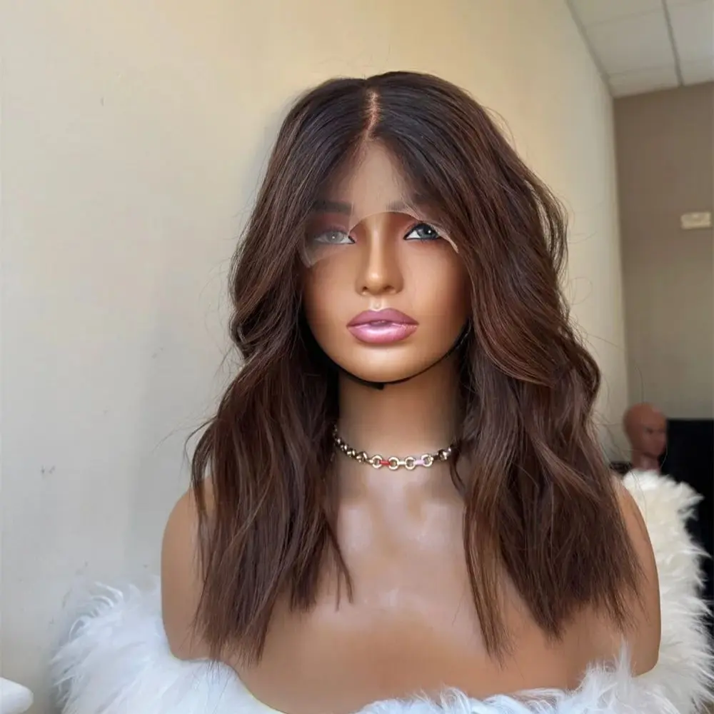 

Синтетический парик спереди, парики с естественной волной на плечах, 13x4, бесклеевой парик, шоколадно-коричневые волосы Futura для женщин, высокотемпературное волокно