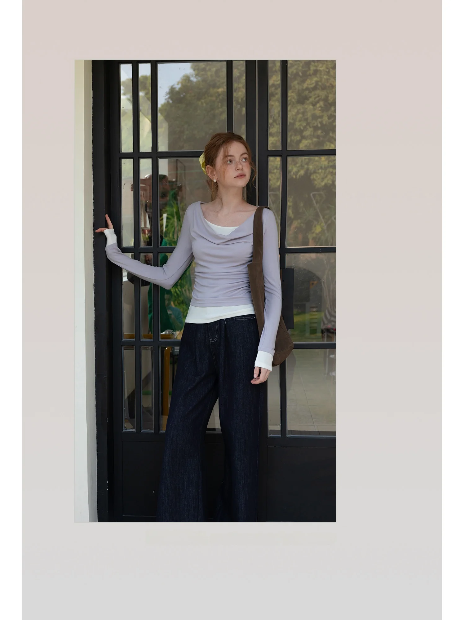 

Женская футболка Eggka Slim Fit Gentle Long Sve Crew Ne Top Aron Color Splice Simple Casual Sle, осенний новый дизайн