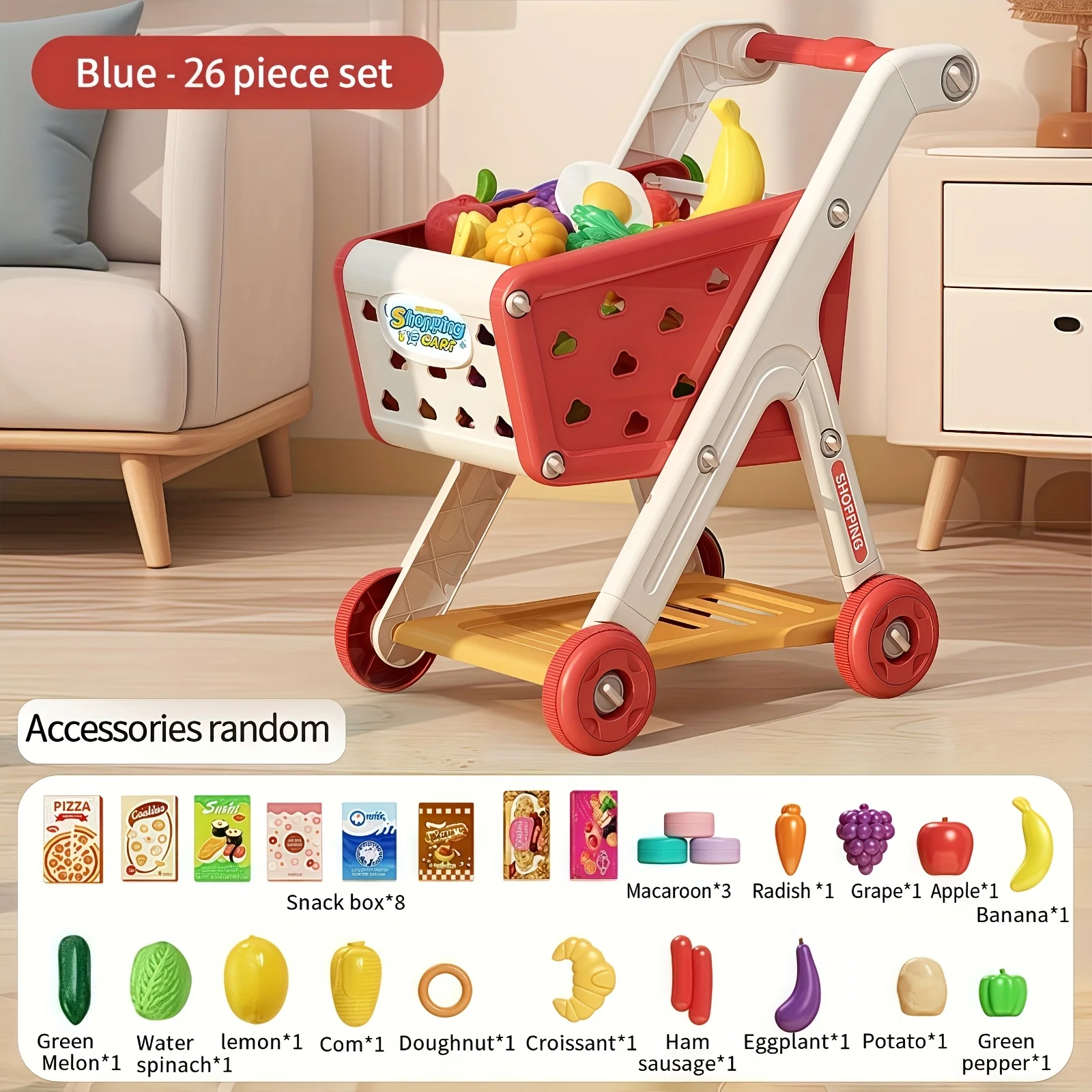 Kids Simulation Shopping Cart Toy Pretend Play Supermarket Trolley Groceries Food Early Education Toys for Boys Girls Gift view 5