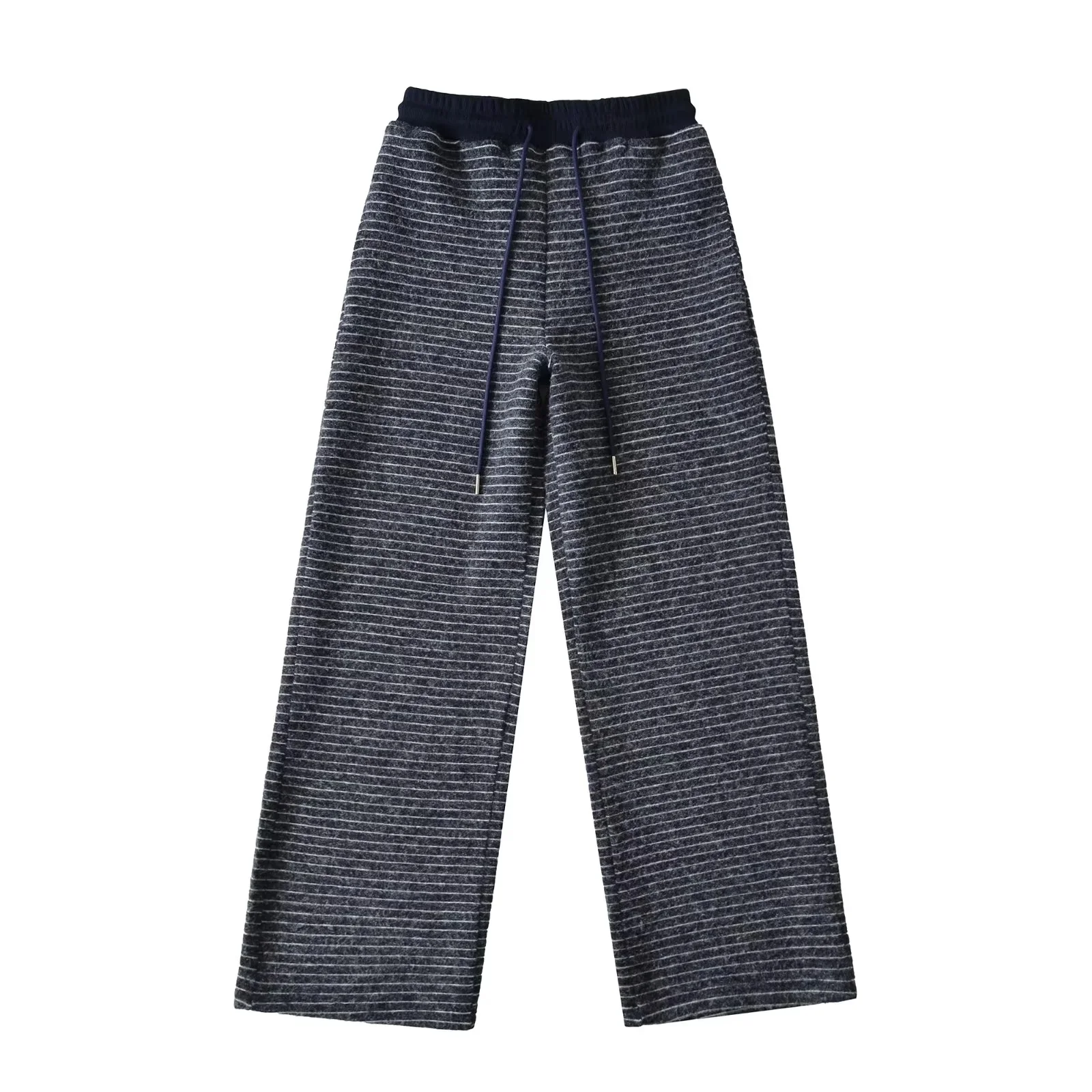 Amerikaanse Sle Gestreepte Wijde Pijpen Broek Hoge Taille Afslankende Casual Broek voor Vrouwen Rechte Cut Lange Broek Herfst Winter