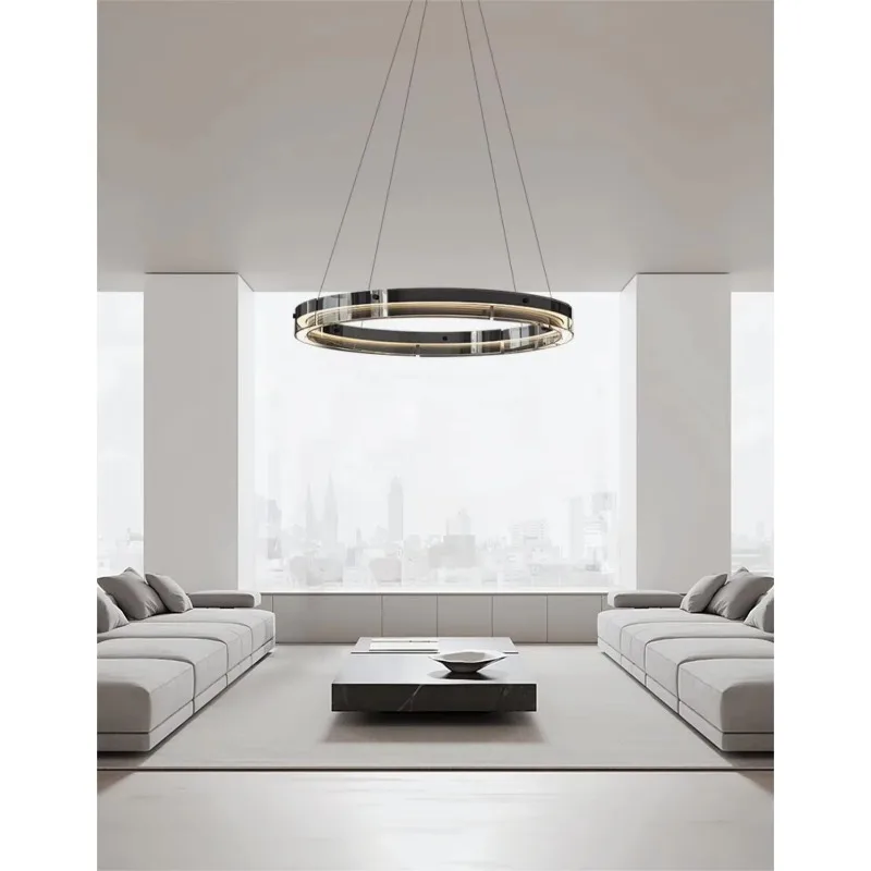 New Design Simple Living Room Round Glass, Modern Black Light Emitting Diode Chandelier