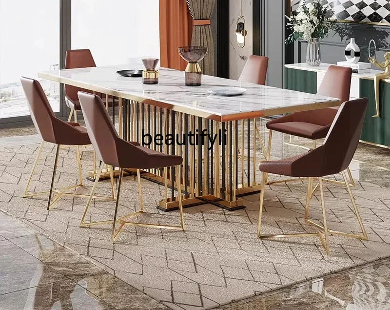 

Italian light luxury marble table and chair combination modern simplicity,high-end rectangular Nordic restaurant furniture8076