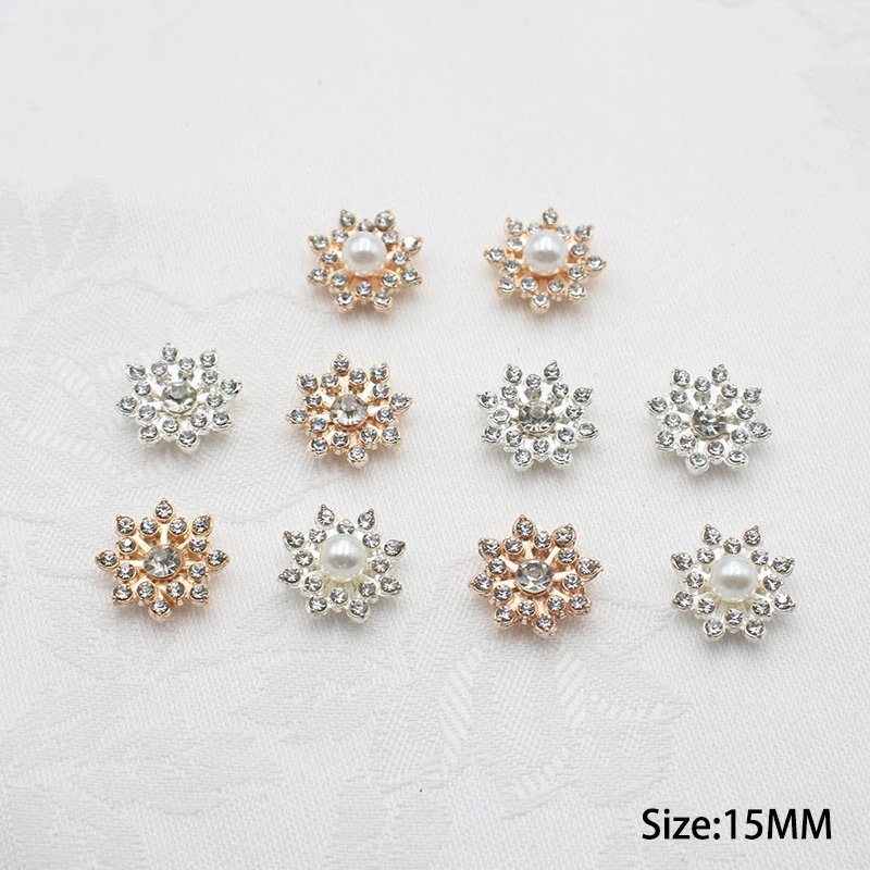 10Pcs 15MM Exquisite Small Alloy Rhinestone Pearl Jewelry Diy Wedding Dress Headwear Gift Box Decorative Accessories