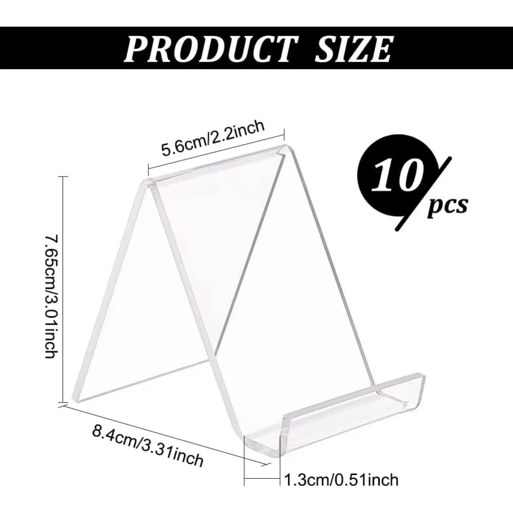 10pcs Transparent Acrylic Book Display Stands Clear N/C Shape Flat Back Display Easel Brochure Holder (4.3x4.1x1.5 Inch)