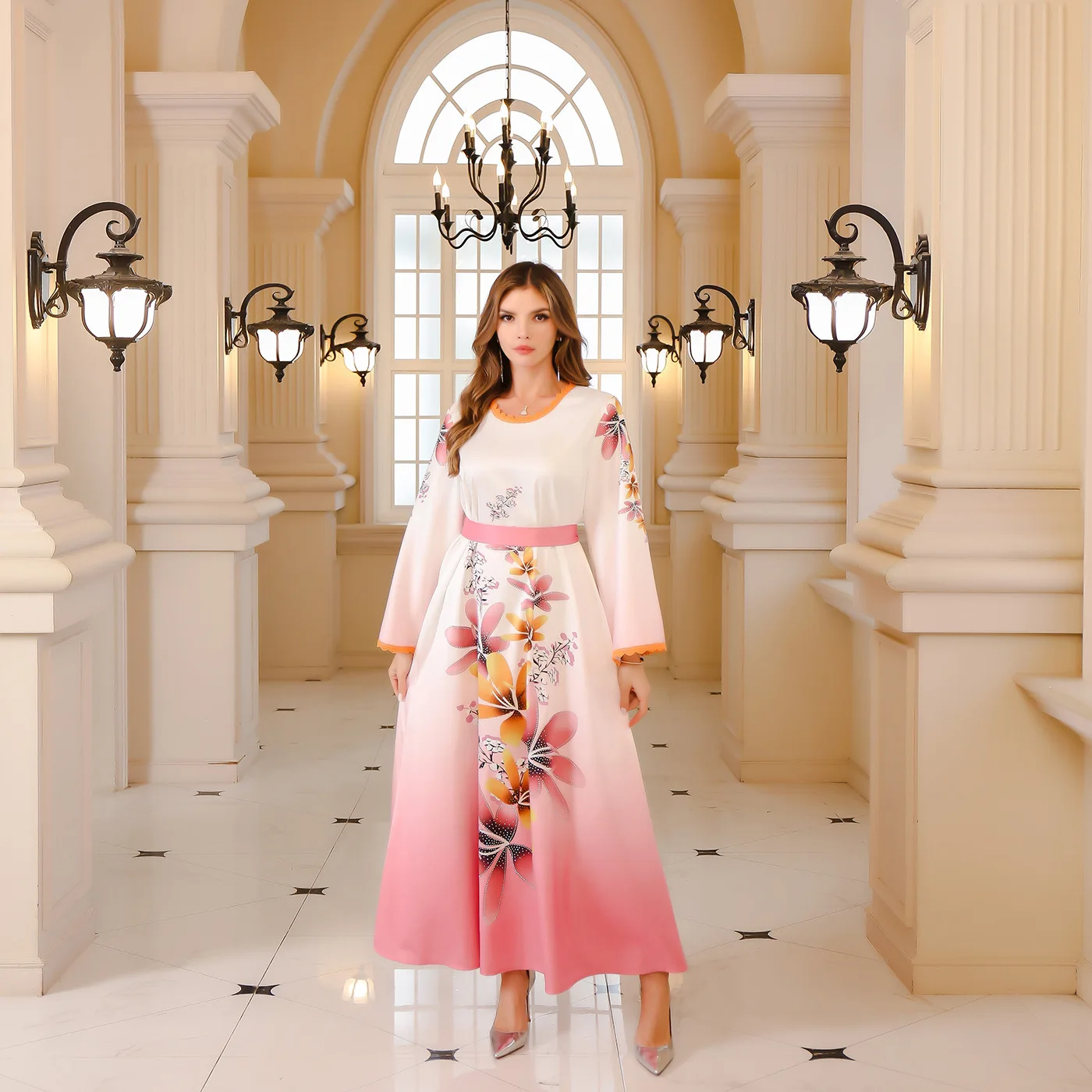 

Jalabiya Ramadan Morocco Dubai Abayas Eid Muslim Women Party Dresses Diamonds Sashes Print Vestidos Kaftan Islam Arab Long Robe