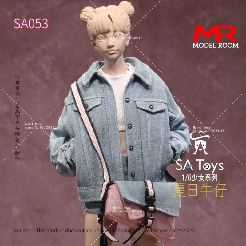 SA Toys SA053 1/6 Female Summer Denim Set Jacket Shorts T-Shirt Socks Bag Clothes Model Fit 12'' Soldier Action Figure Body Doll