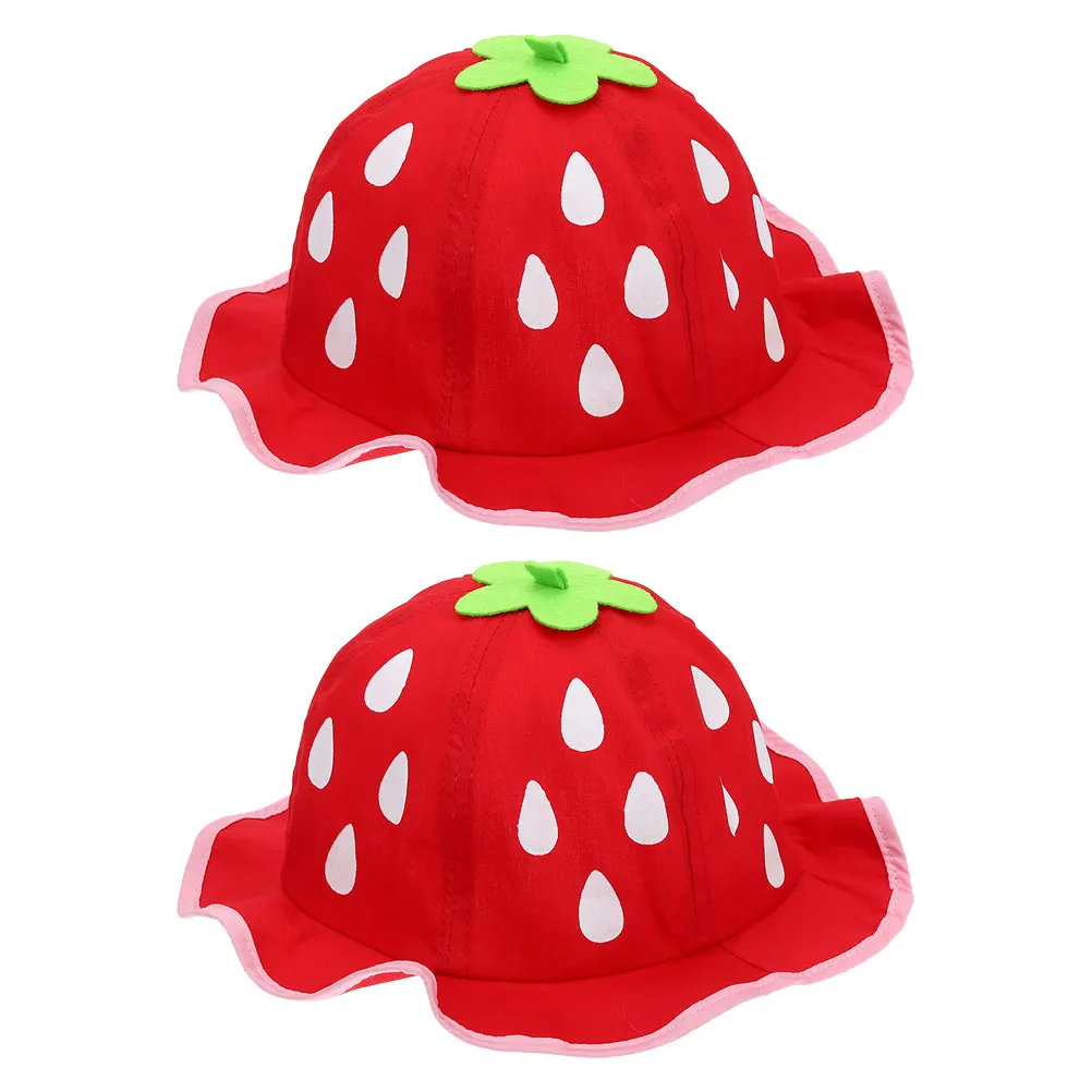 

2pcs Strawberry Hat Lightweight Breathable Sunhat for Baby Kids Summer Beach BucketHat Cute Kawaii Girls Boys Strawberries