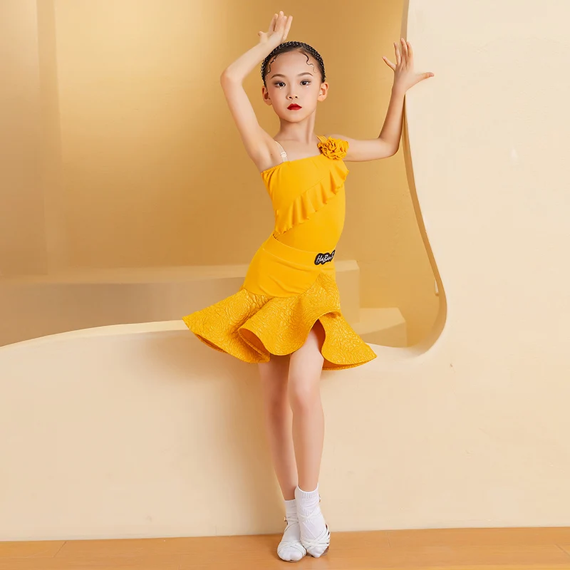 ลูกไม้ละติน ruffle ชุดเต้นรํา cha cha samba rumba เด็กห้องบอลรูมการแข่งขันมืออาชีพเครื่องแต่งกายฝึก salsa