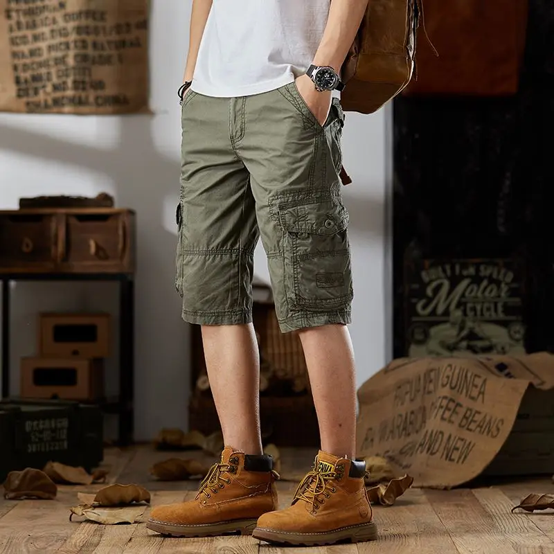 

KSTUN 2026 Men's Cargo Shorts Straight Leg Multi-pockets 100% Cotton Shorts Green Khaki Black Outdoor Hiking Capri Shorts