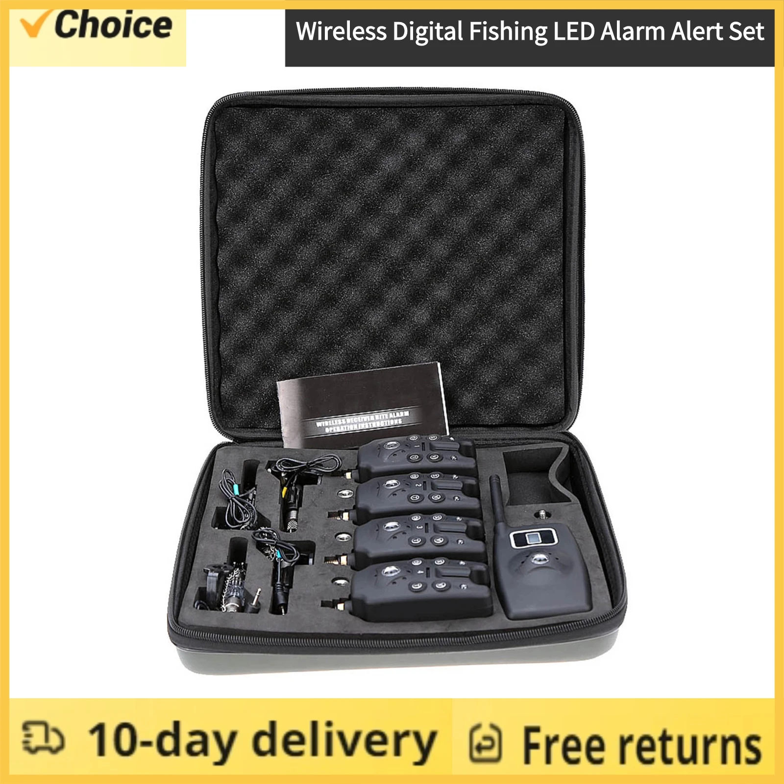 Lixada Wireless LED Fishing Bite Alarms Set Fishing Alarm Kit Indicator Alert Bell Receiver Fishing Tackle with Zippered Box