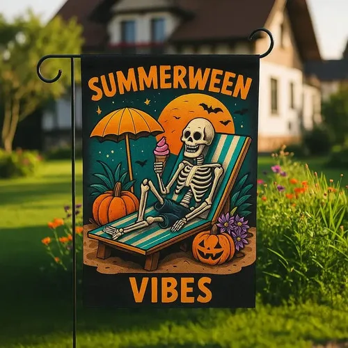 Summerween Vibes Funny Skeleton Flag – Halloween in Summer Decor HHZ UUV HHM WZZ yyi