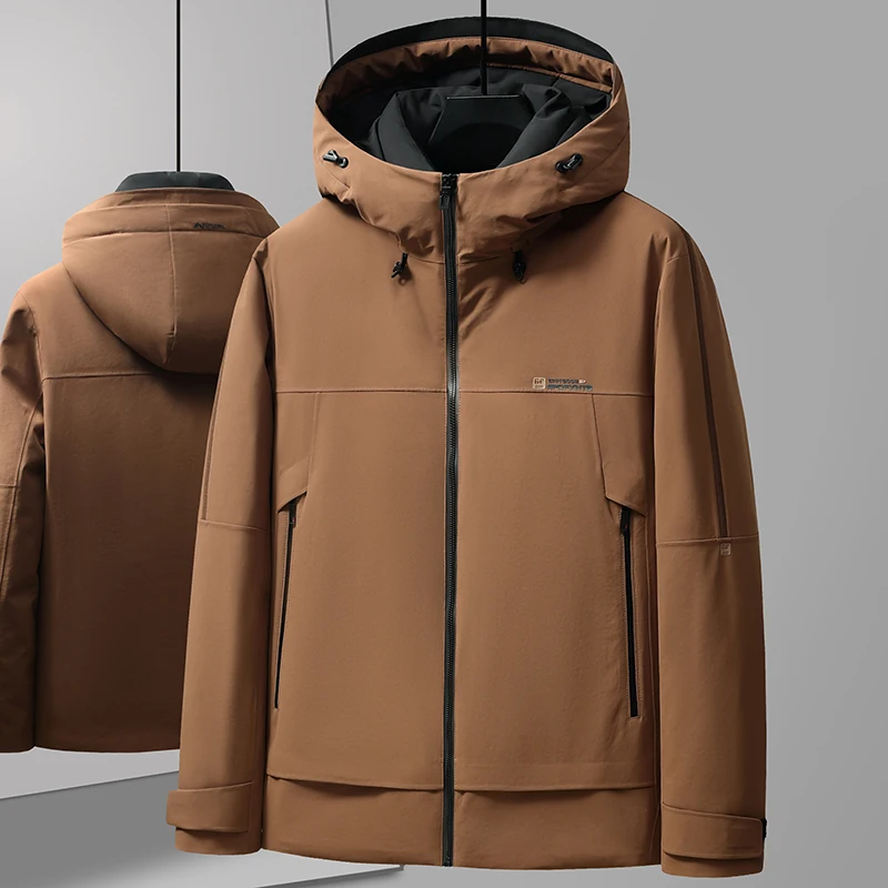 

Casual Men's Hooded White Duck Down Jackets 2025 Winter Outdoor Windproof Warm Puffer Coat Street Wear Thick Padded Top Clothing