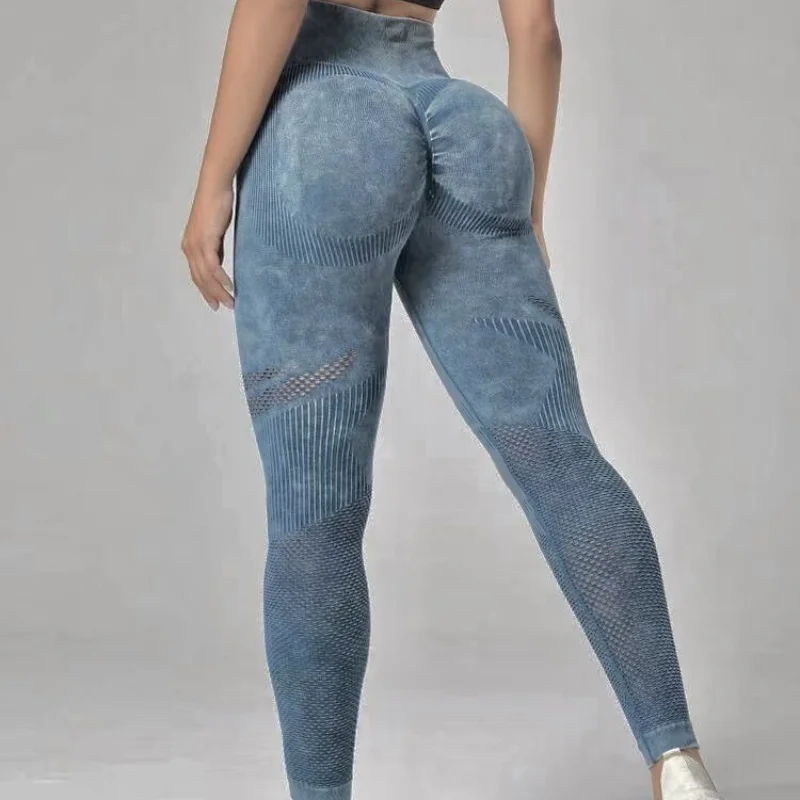 Leggings de realce de glúteos para mujer, pantalones de Yoga ahuecados deportivos sin costuras, cintura alta, tejido Sexy