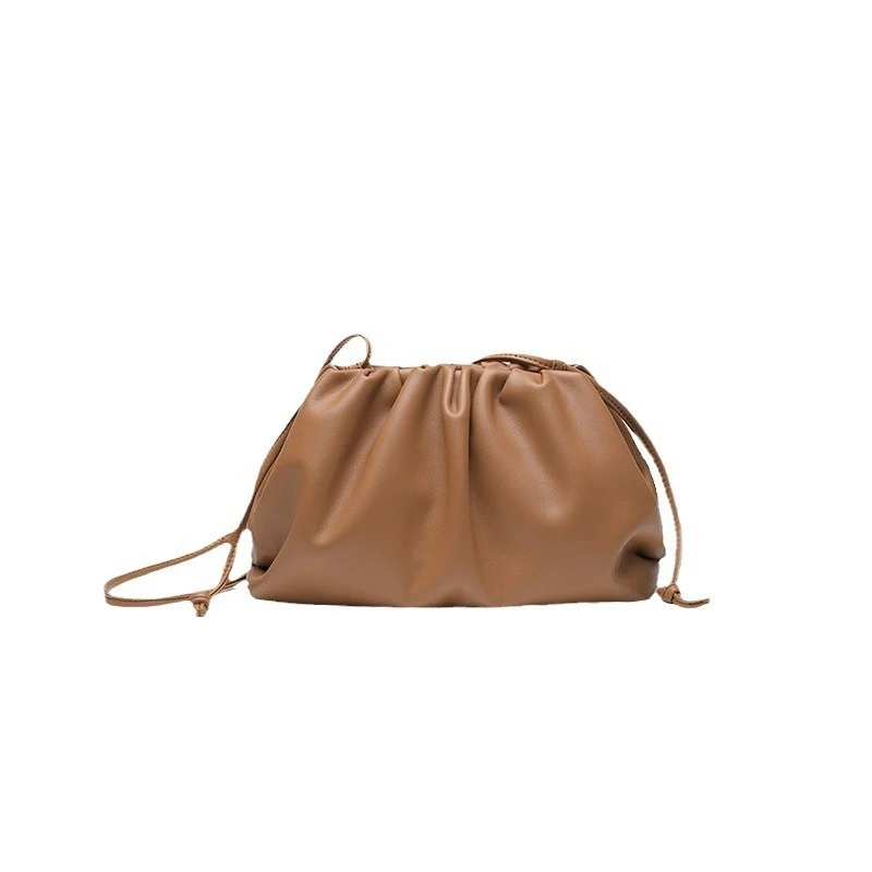 Burgundy Ruched Cloud Bag Women's Chic Underarm Dumpling Purse