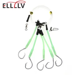 Ellllv Saltwater Fishing 5 Hooks Deep Drop Rig with Luminous Protector Sleeves for Halibut Grouper Snapper Tuna Shark Fishing