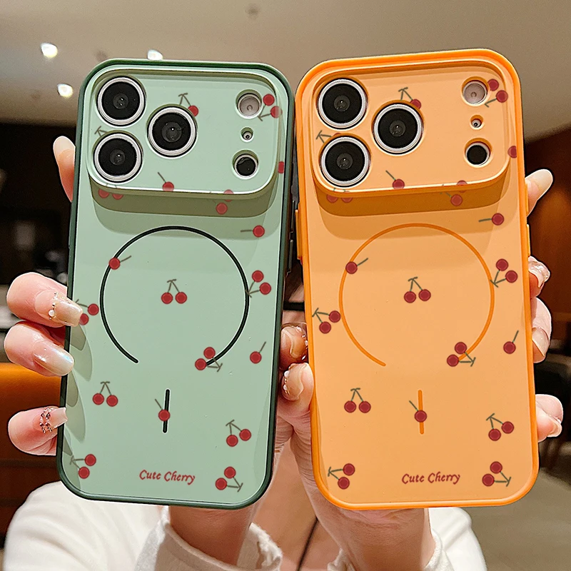 Red Cherry Patterned Magnetic Phone Case For iPhone 17 Pro Max 16 15 14 13 Pro Max For Magsafe Wireless Charge TPU Hard PC Cover view 3