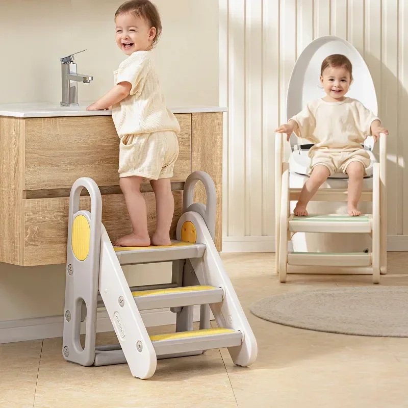 Learning Tower Kids Step Stool, Grooming Baby Hand Washing Toilet Steps for Kids, Foldable Anti Slip Stepping Toilet Stools