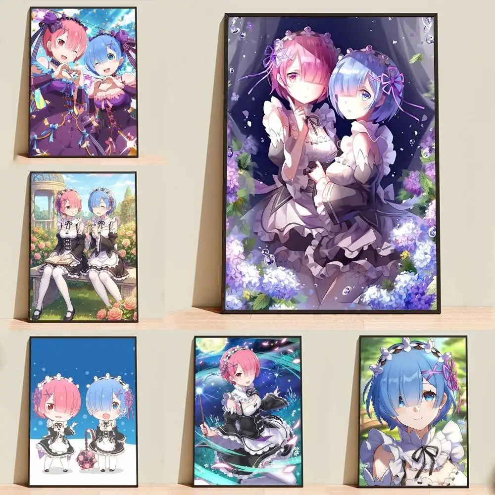 Rem Ram Anime R-RE-ZERO Poster Wall Art Print Decorative Mural Home Decor Gift Unframed Customizable