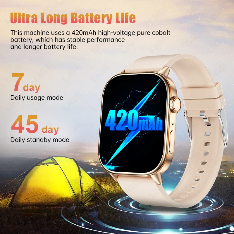 LIGE ใหม่ GPS สมาร์ทนาฬิกาแบตเตอรี่ขนาดใหญ่ 420mAh กีฬากลางแจ้งเข็มทิศนาฬิกาผู้หญิงเลือดออกซิเจน Monitor สุภาพสตรีนาฬิกาสมาร์ทสําหรับชาย