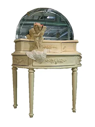 

Bedroom solid wood carving flower dresser combination, American retro old semicircle