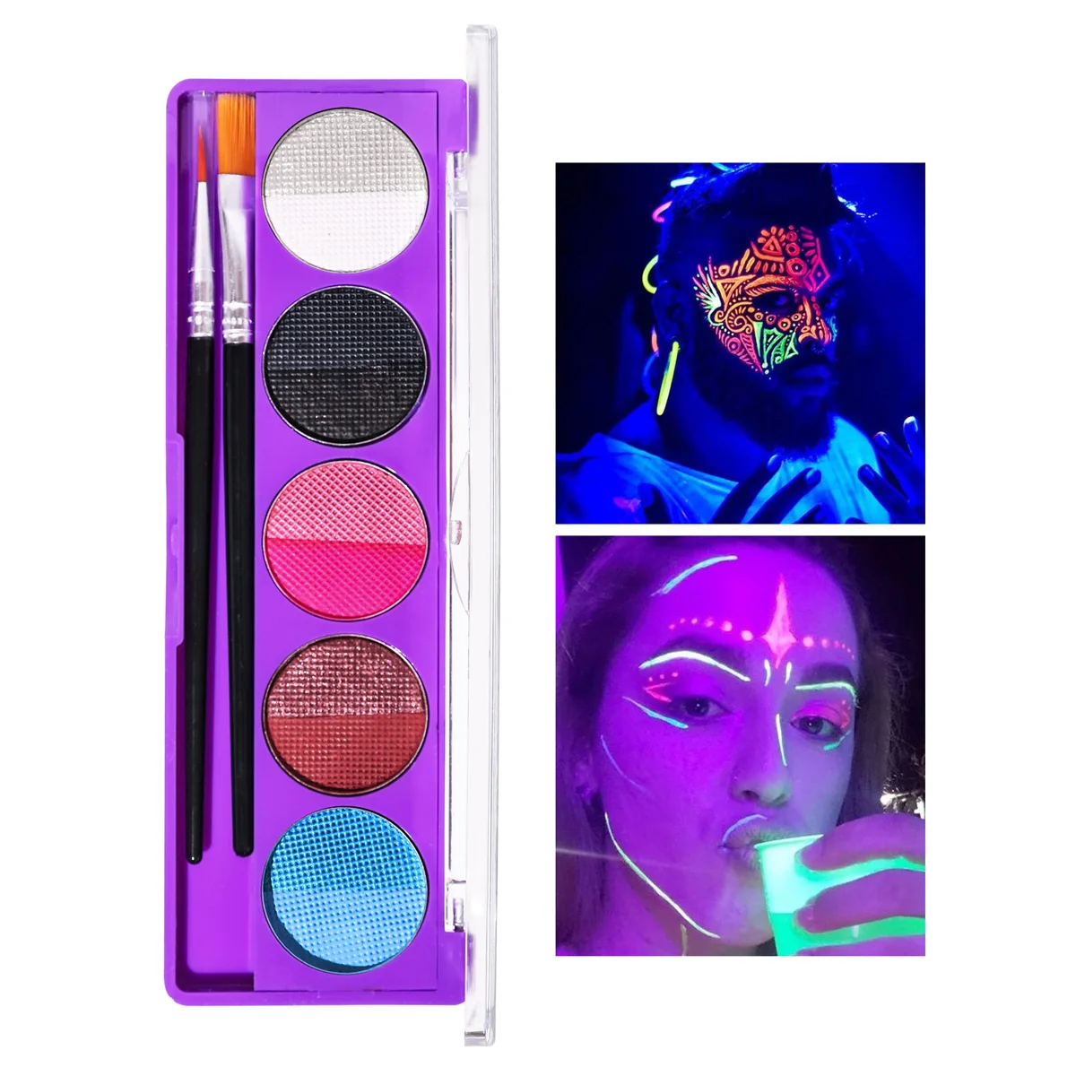 HANDAIYAN 10 Colors UV Face Paint Kit Neon Fluorescent Body Painting Professional Water-soluble Makeup with Brush Cosmetics