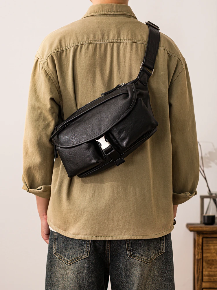 

outdoor travel luxury genuine leather men's crossbody bag organizers designers handmade real cow leather black shoulder bag