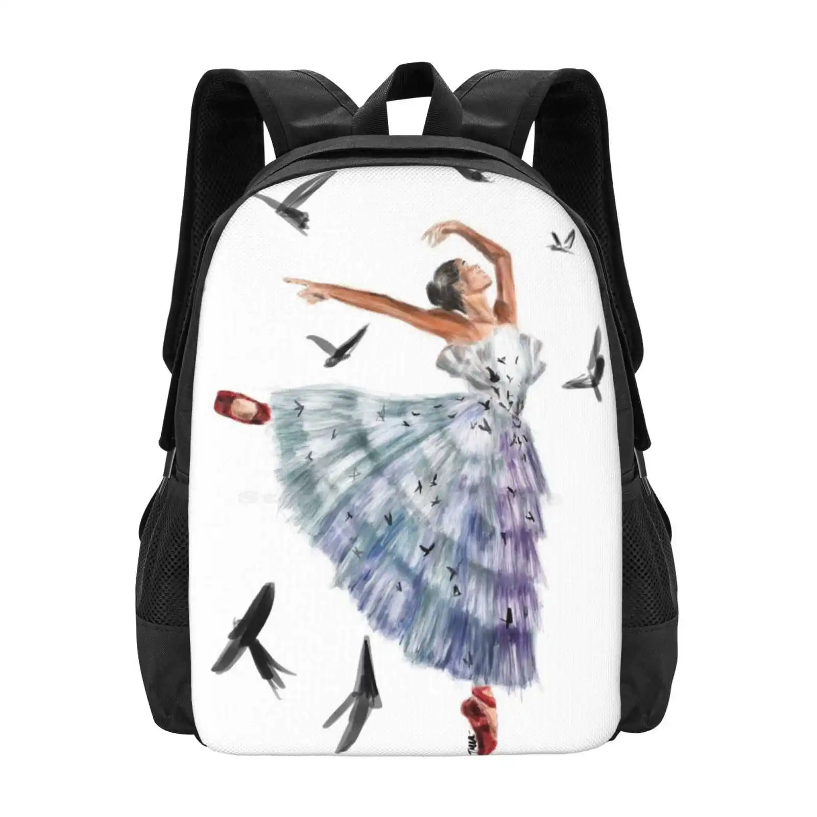 

Misty Copeland 3d Print Design Backpack Student Bag Ballet Misty Copeland Ballerina Dancer Pointe Birds Tulle Black Red Shoes