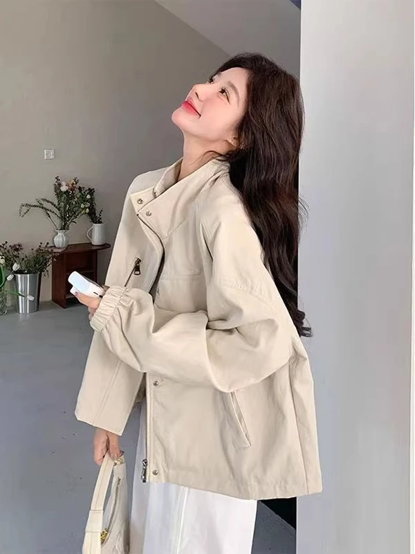 

plus Size Casual Loose Fit Stand Collar Jacket Women's Autumn Winter Outerwear Breathable Polyester Fiber Long Sleeve Coat