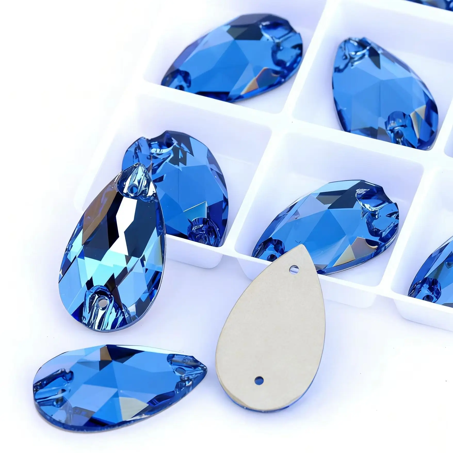 Yanruo Sapphire All Shape Sewing Crystal Flatback Glass Rhinestones Needlework Applique Gems On Gymnastic Wedding Dress