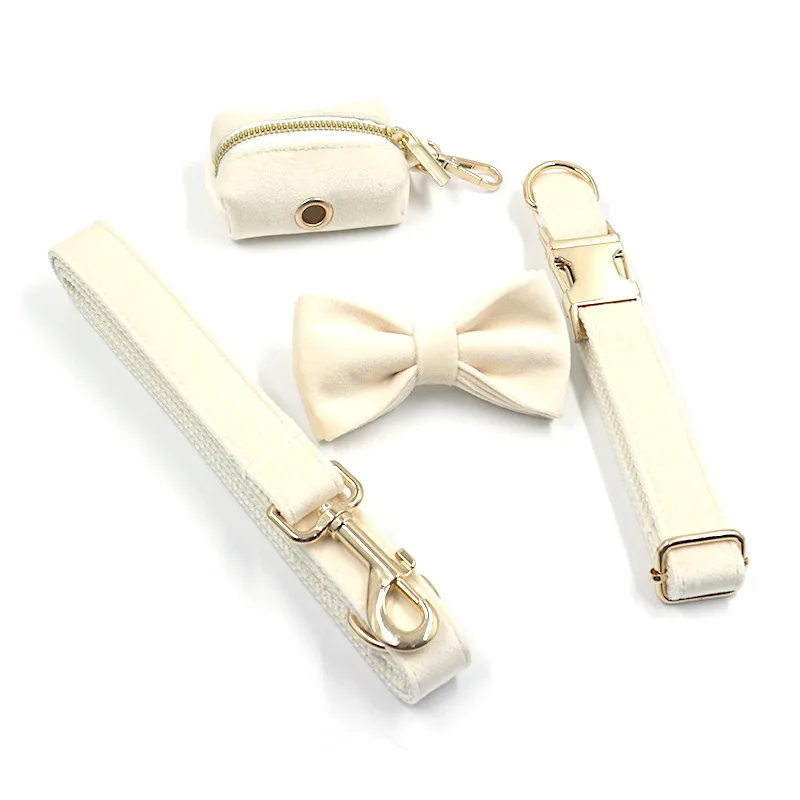 Personalized Dog Harness Collar Name Customized Velvet Collar Bow Leash for Small Medium Large Dogs Poop Bag Dispenser Pouch