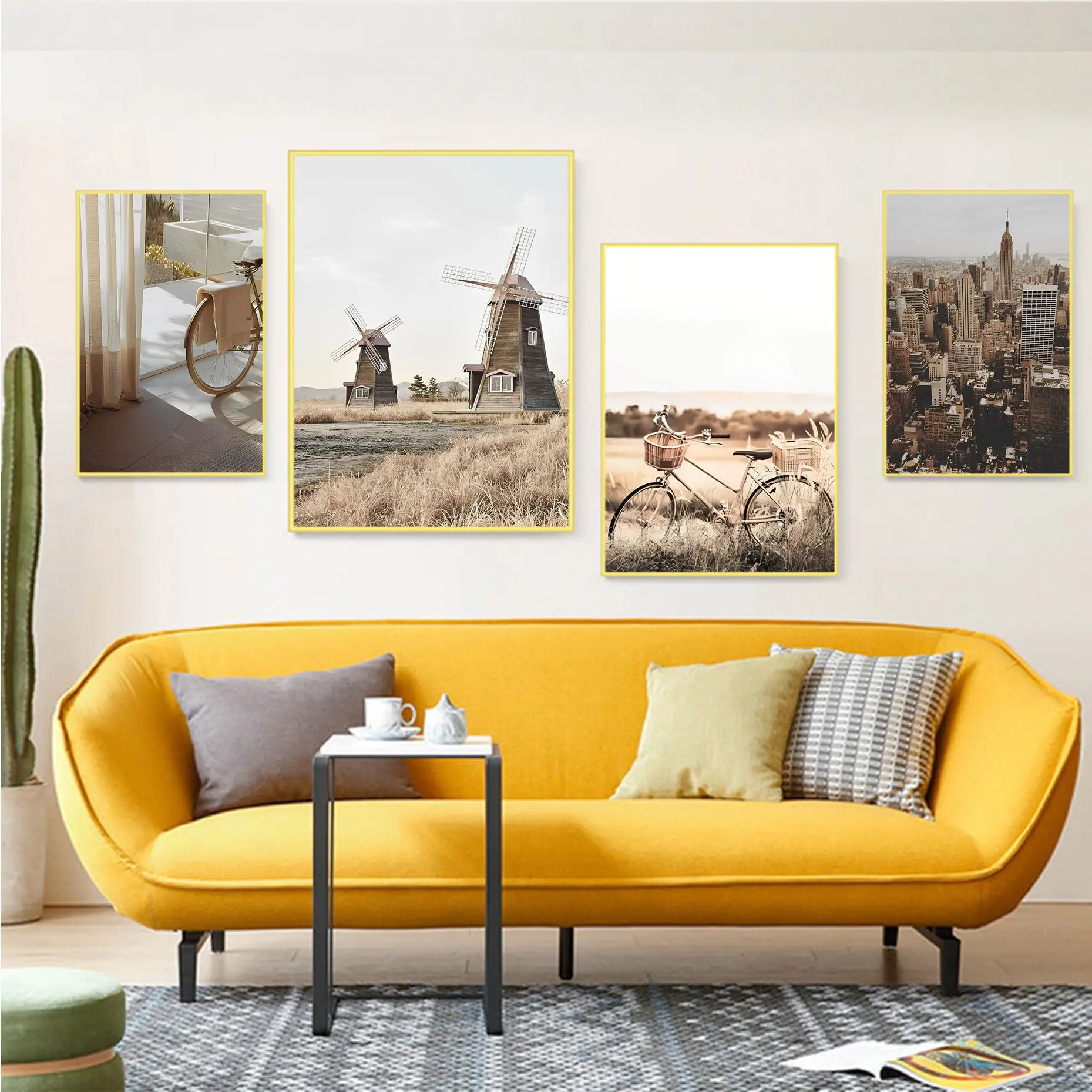 

Landscape Beige Vintage Posters Sticky Fancy Wall Sticker For Living Room Bar Decoration Posters Wall Stickers