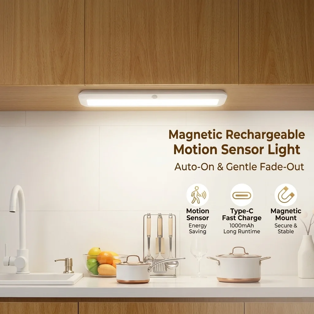 Wiederaufladbare LED-Wandleuchte mit Bewegungssensor Typ-C Nachtbeleuchtung Innenbeleuchtung für Küche Nachttisch Kleiderschrank