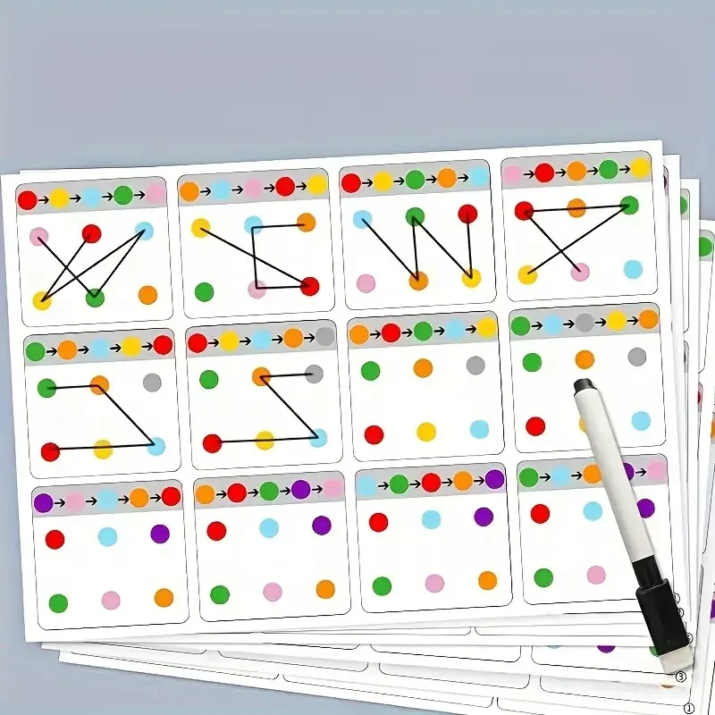 Wiederverwendbare löschbare Stift-Trainings-Link-Karten im A4-Format für 12 Seiten, visuelle Tracking-Fokus-Aufschlagübung für Kinder zur Verbesserung des Gedächtnisses – Detail 5
