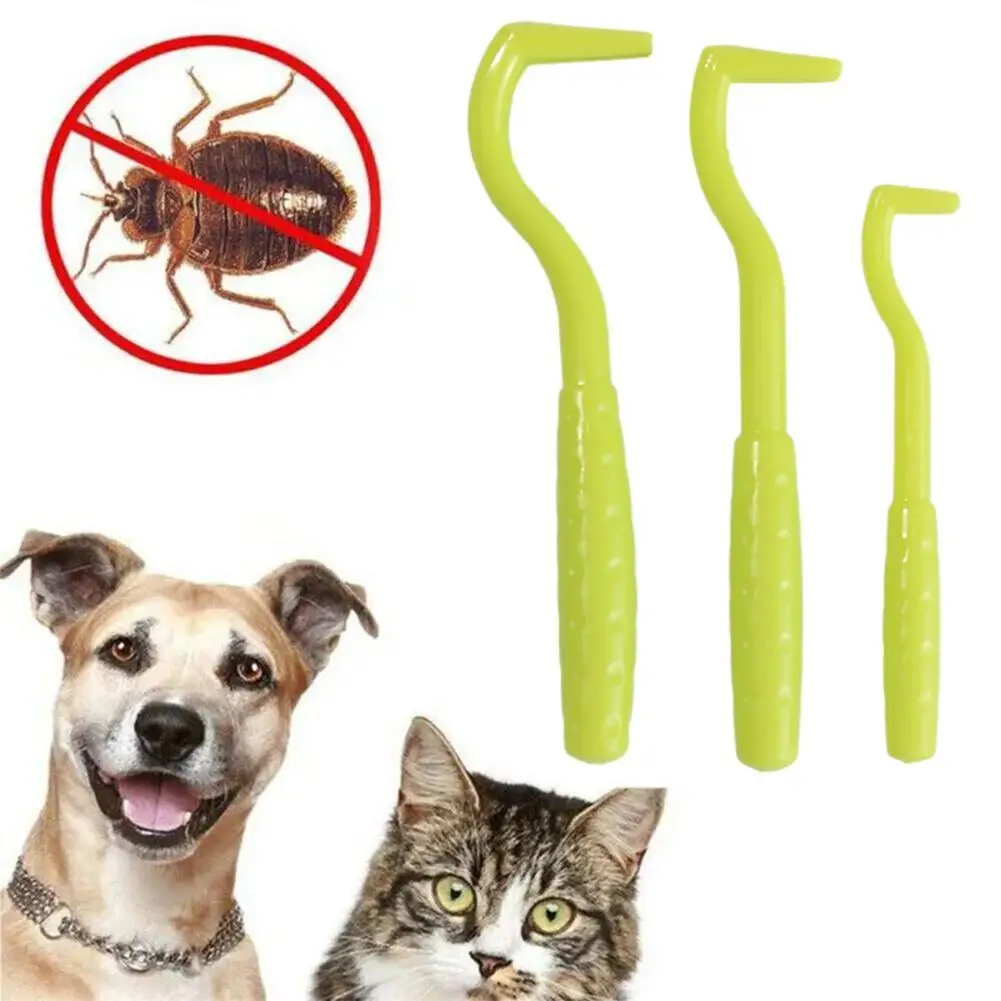 Kit de Ferramentas para Remoção de Pulgas para Animais de Estimação, 3 Peças, Gancho de Plástico para Remoção de Carrapatos, Acessórios para Cães e Gatos