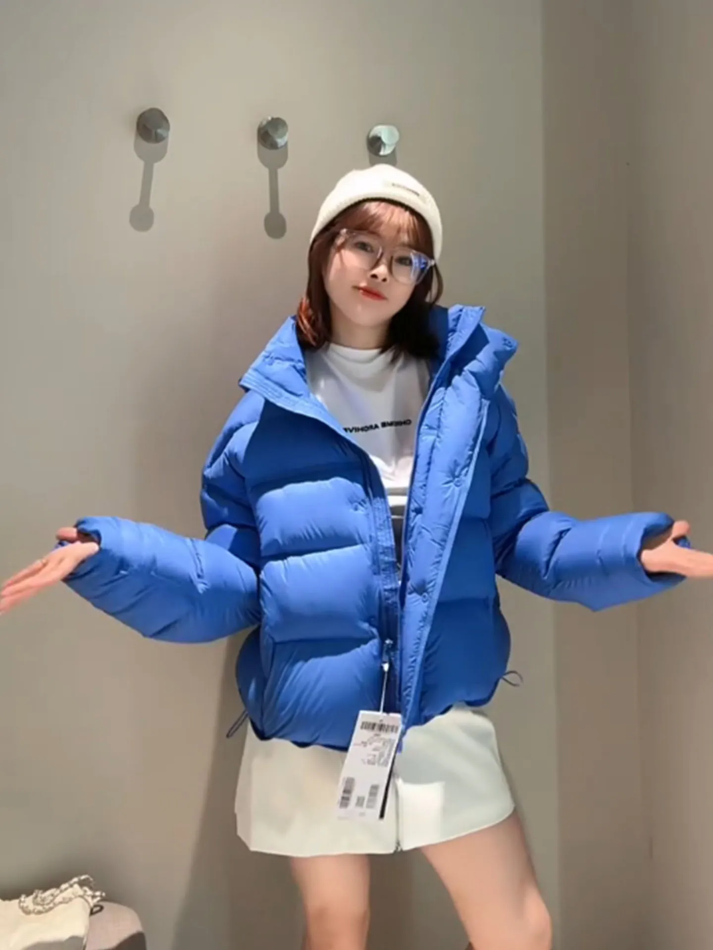 

Женское зимнее пальто Puffer Jaet с капюшоном синего цвета, теплый хлеб, маленький размер, высокая талия, длинная застежка-молния