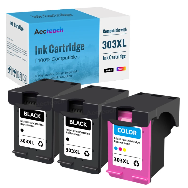 Aecteach Replacement 303XL Compatible Ink Cartridge For HP 303 XL HP303 Envy 6220 6230 6232 6234 7130 7134 7830 7855 Printer