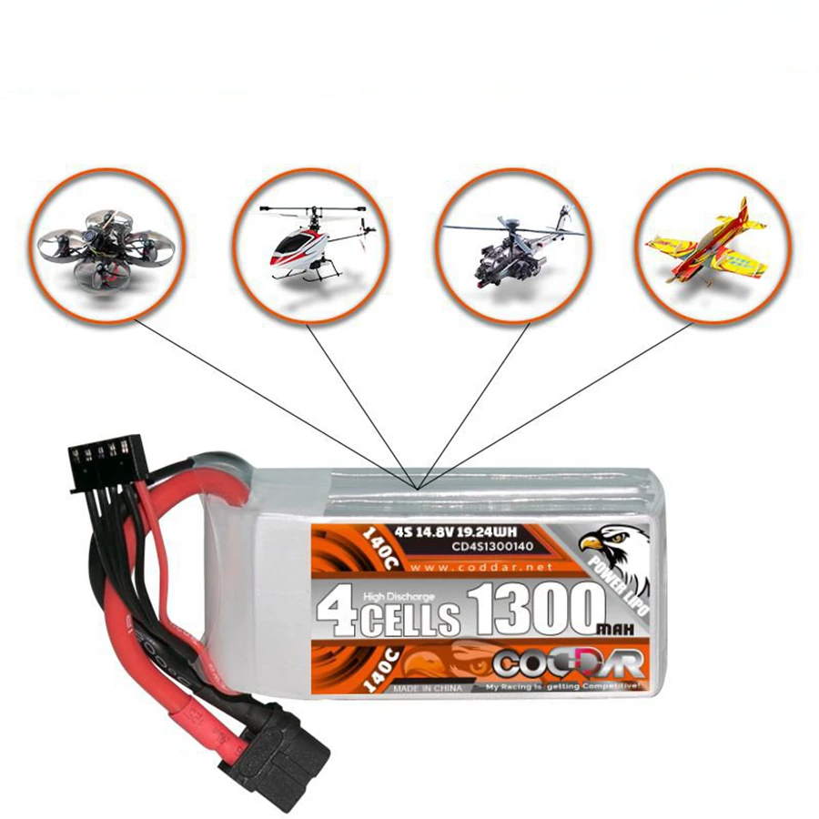 

Литиевая аккумуляторная батарея для БПЛА 4S 14.8V 140C 1300mAh CD4S1300140