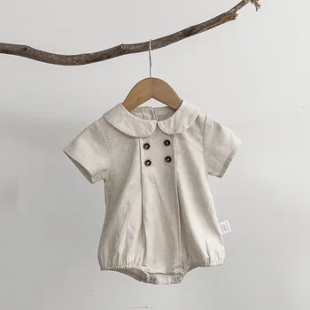 Milan cel New Baby Baby Bodysuit Peter Pan Kragen Jungen Mädchen einteilig atmungsaktiv gestreifte Baumwolle Leinen Jungen Kleidung Overall