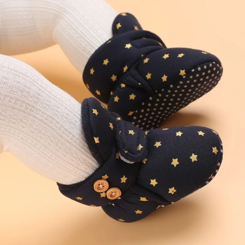 

0-1 Year Old Baby Infant Autumn Winter Pre Walking Shoes Cotton Fabric with Fleece Lining Warm Stay on Design for Newborn