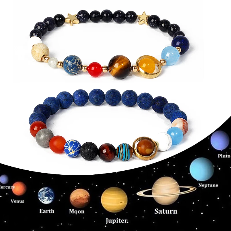 Universe Eight Planets Beads Bangles & Bracelets Men Fashion Chritmas Jewelry New Natural Solar System Energy Bracelet for Women