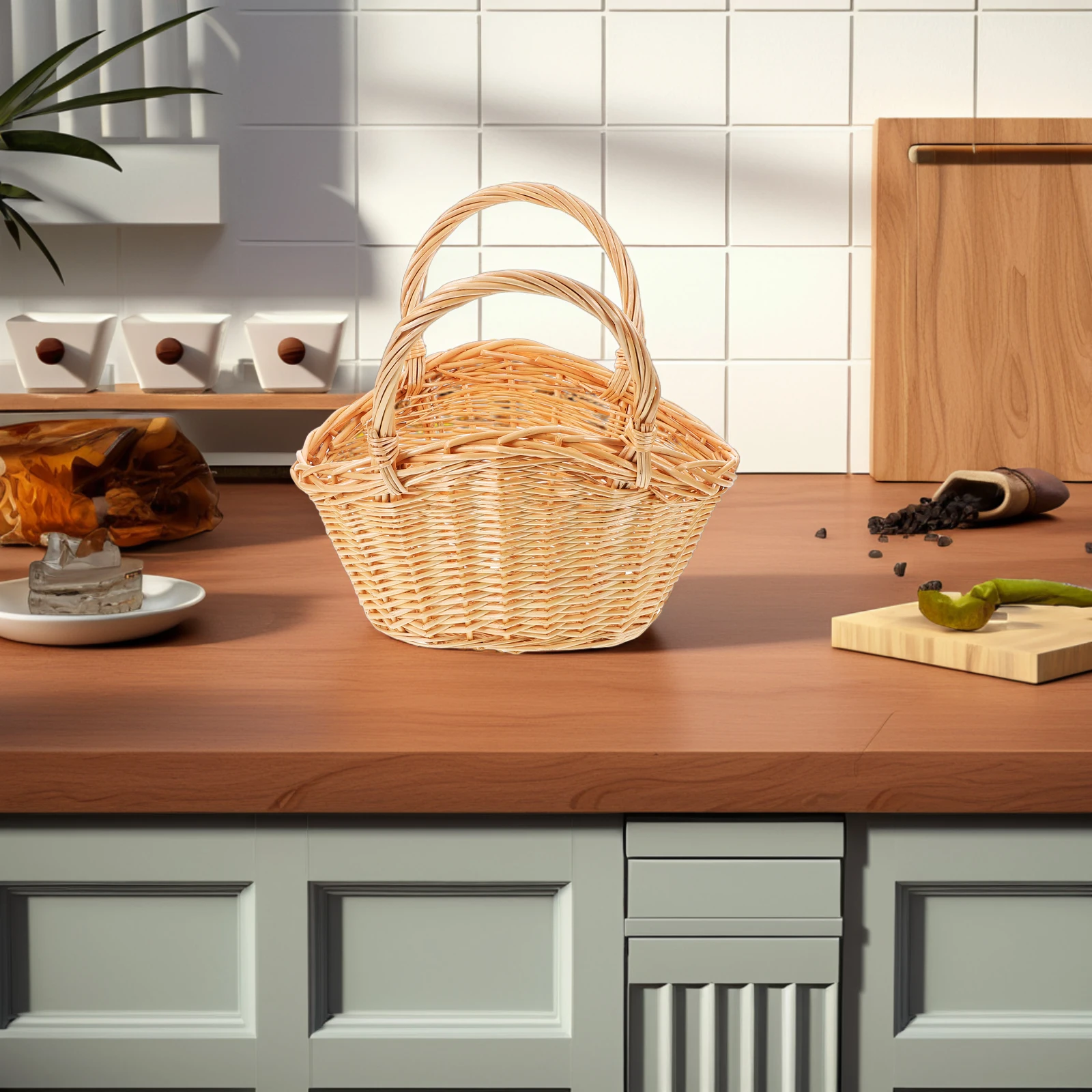 

Vegetable Basket Wicker Plant Gathering Picnic Harvest Rattan Pantry Storage Kitchen Large Capacity Comfortable Portable