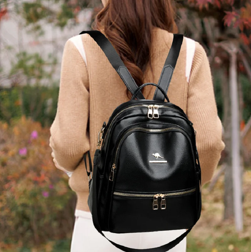 New Korean Fashion Large Capacity Travel Backpacks Women's High Quality Leather Shoulder Bags Totes School Bag Messenger Bagpack