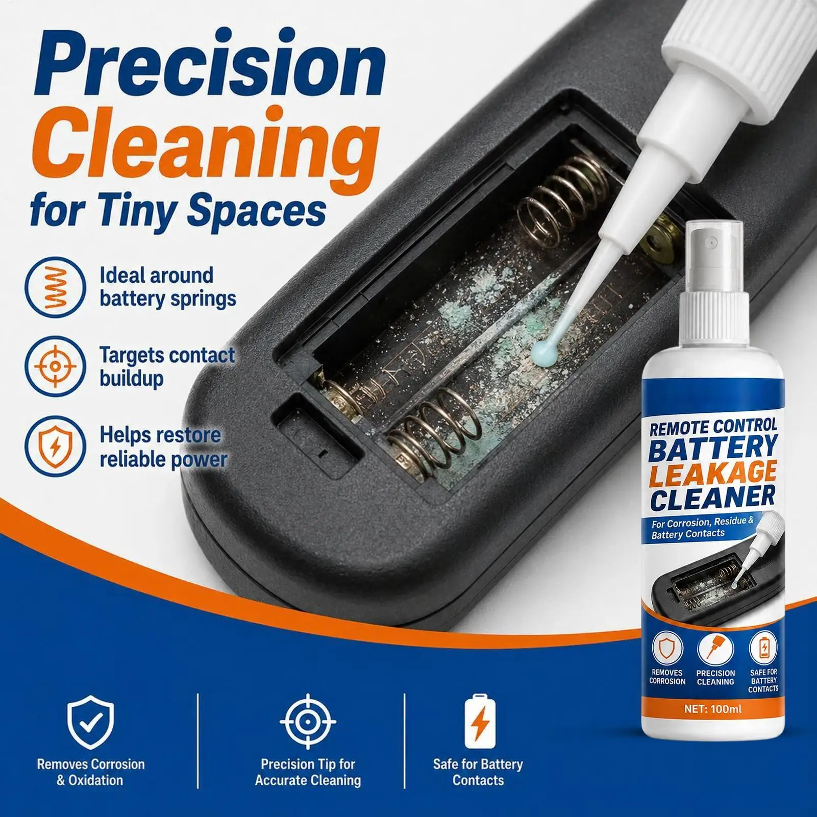 Battery Cleaner Portable Precision Cleaning Rust Removal Liquid 100ml Electronic Contact Cleaner Spray for Flashlight Remote - view 6