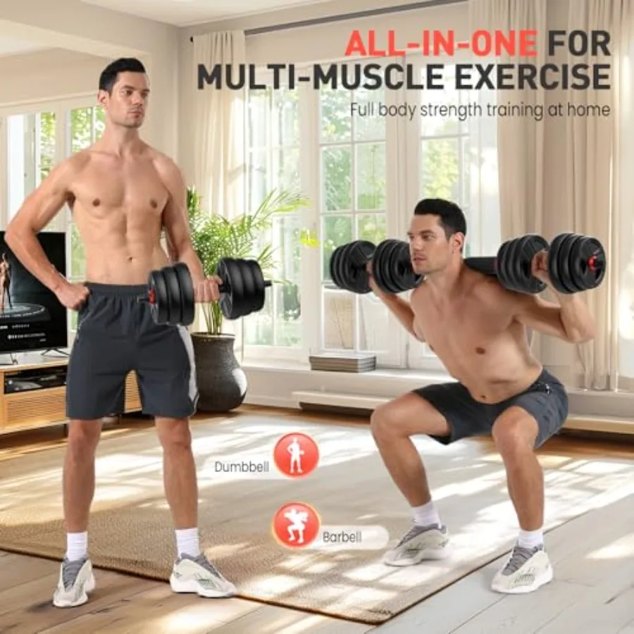FDS4 Adjustable Dumbbell Set, 20/30/40/60/80 lb Free Weight Set with Connector, 3-in-1 Design for Dumbbell, Barbell, and Weight