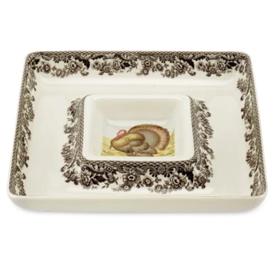 

Лесной 12-дюймовый квадратный сервировочный посуда для стружки и погружения в индейке, тонкая фарфоровая праздничная посуда, блюдо на День Благодарения для стружки