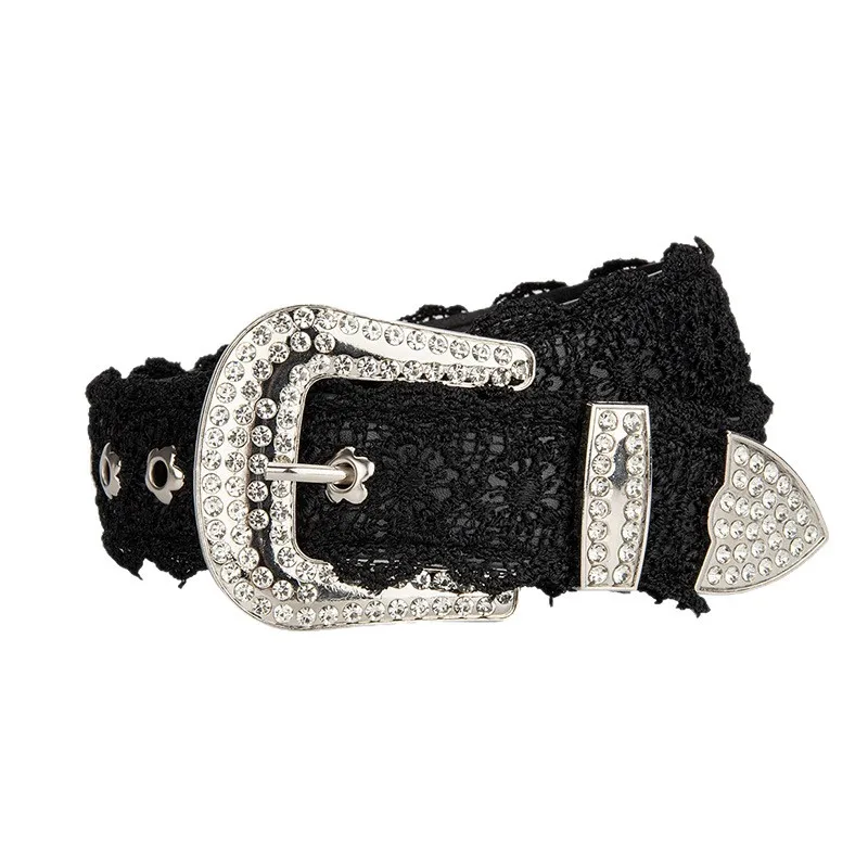 

Women's Fashion Lace Diamond Genuine Leather Belt Decorated Jeans Dress Belt