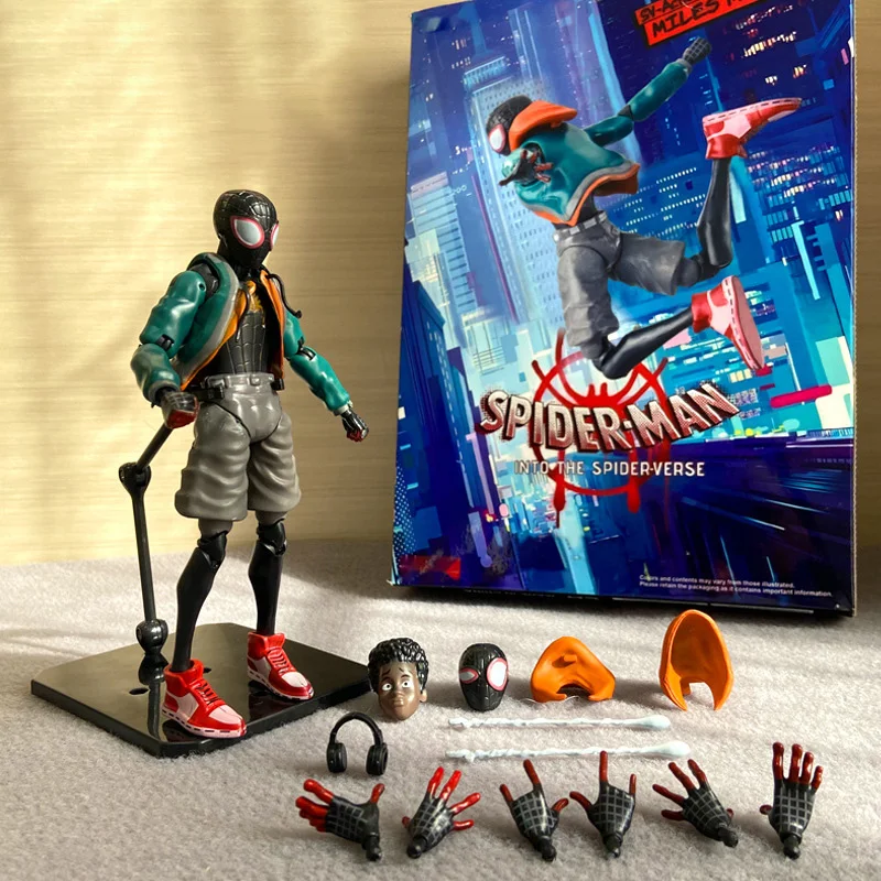 Spider Man Miles Morales Collectible Figurine, Multiple Replaceable Hands Heads Support Dynamic Poses Model Toy - view 2
